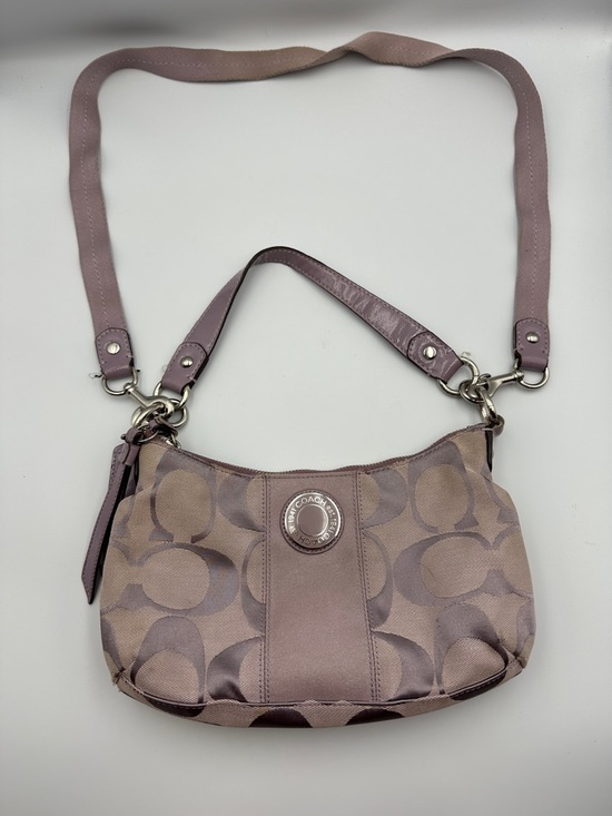 Coach Handbags - Coach Signature Stripe Demi Shoulder Bag F19218 Purple Patent Trim Y2K Hobo